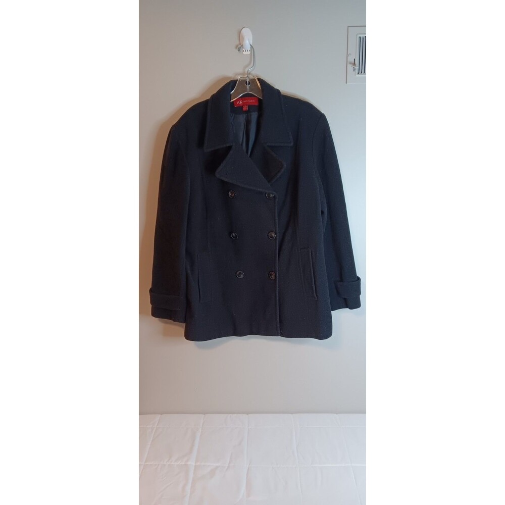 Vintage AK Anne Klein Wool Pea Coat Charcoal Color Sz XL Double Breasted Front.